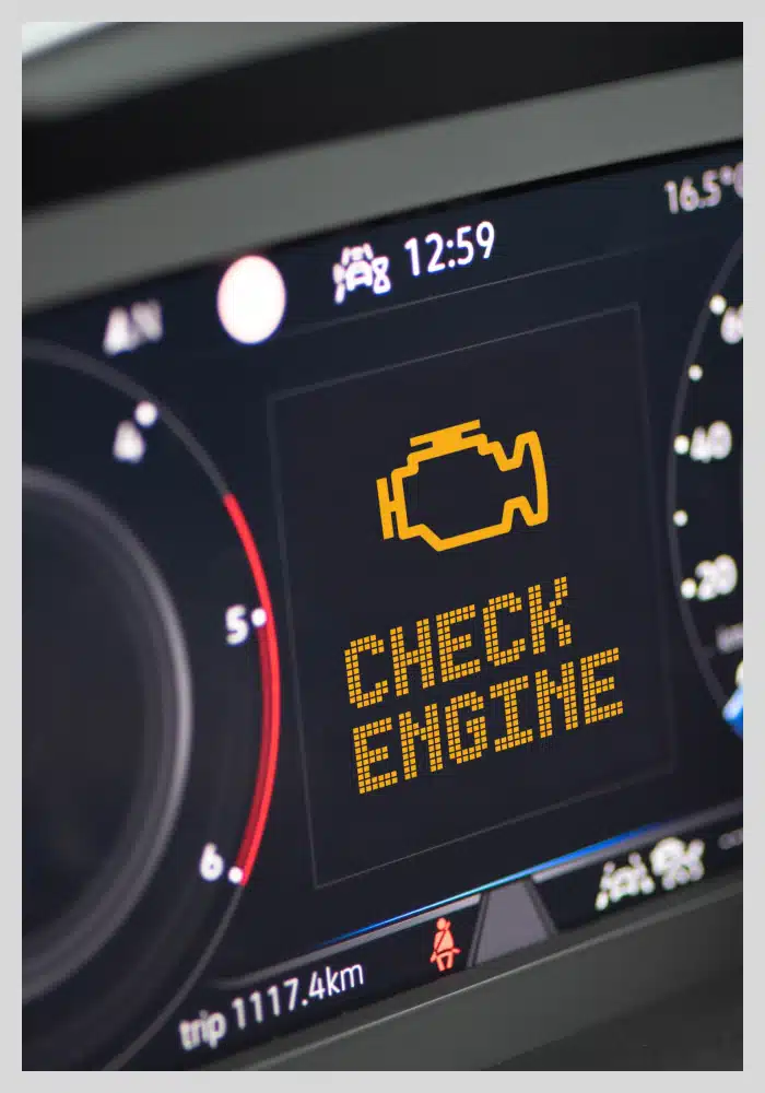 an image of the dashboard showing the check engine light