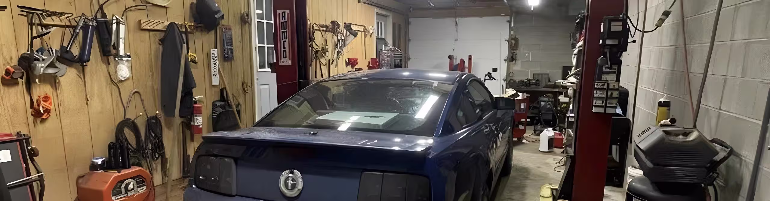 A car parked in a garage